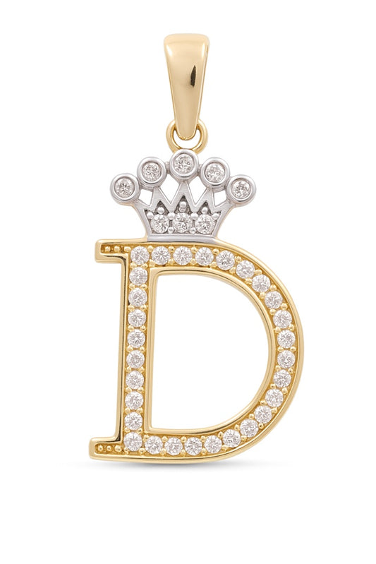 14K Yellow and White Gold Initial D with Crown / Stone: Cz / Weight: 1.1 GR / 73251D