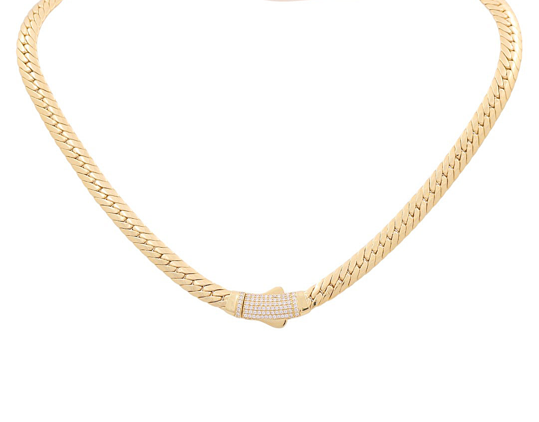 10K Yellow Gold Women's Fashion Cuban Link Necklace with CZ / Size: 7mm 17" / Weight: 19.2 GR / P10S-155