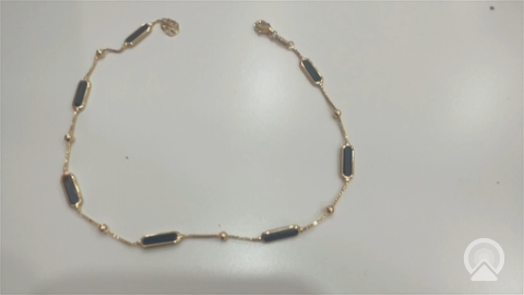 14K Yellow Gold Fashion Anklet Bracelet with Onyx Stone / Size: 9.5" / Weight: 3.5 GR / DCFAB4FS
