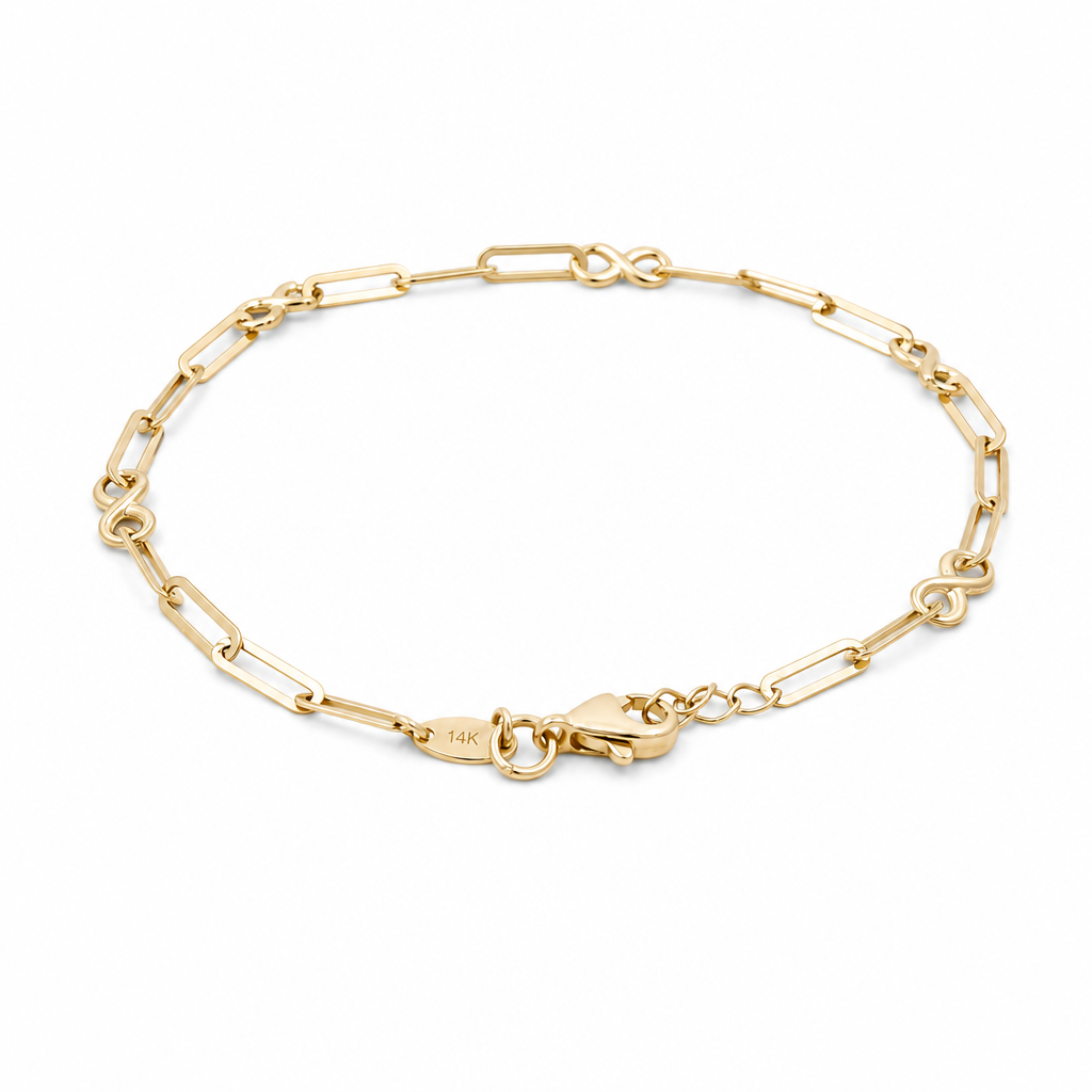 14K Yellow Gold Women's Bracelet Infinity With Paper Clip Link  / Size: 7.5" / Weight: 1.8 GR / 401-01512