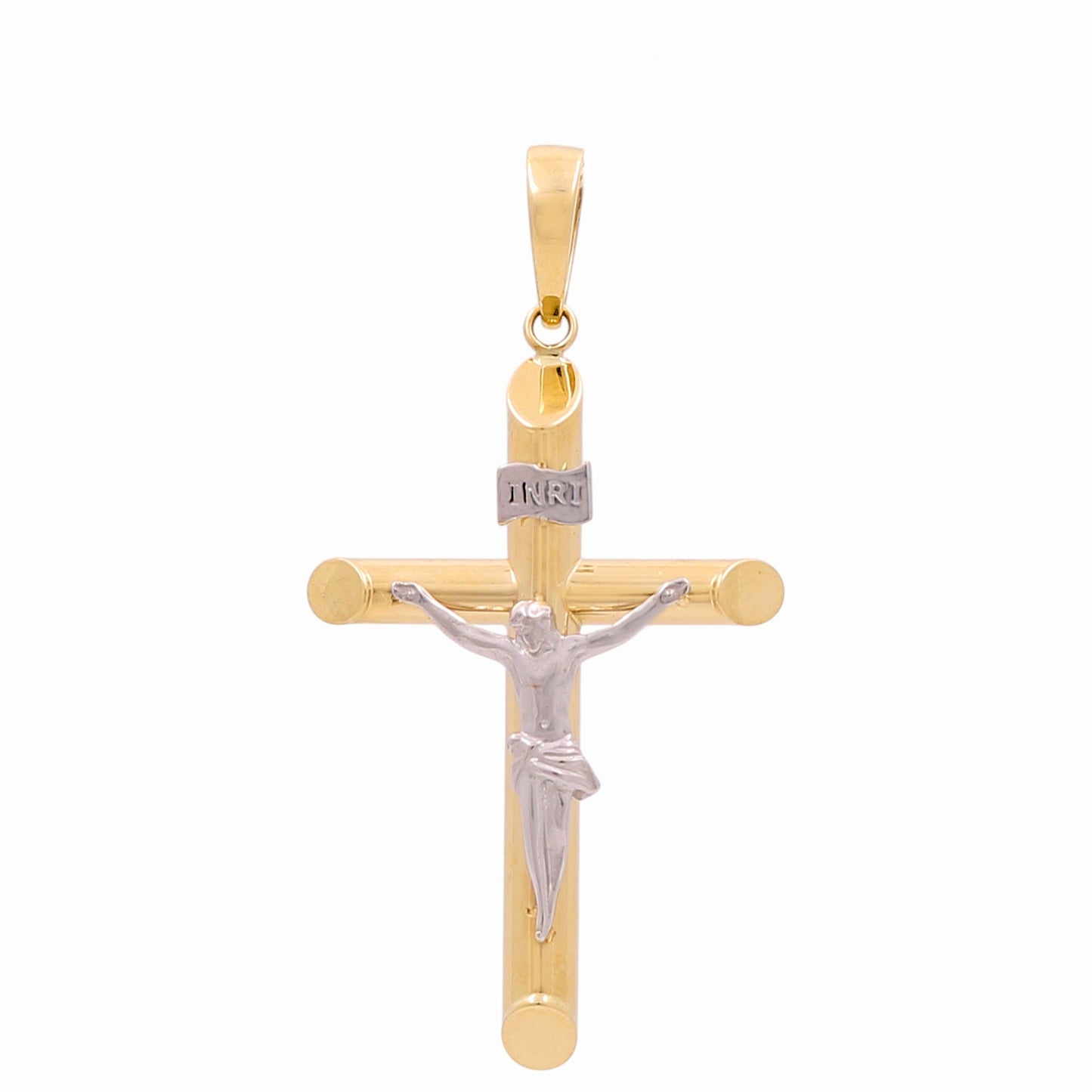 14K Yellow and White Gold Cross with Christ Pendant / Size: Big / Weight: 2.5 GR / 400-01304