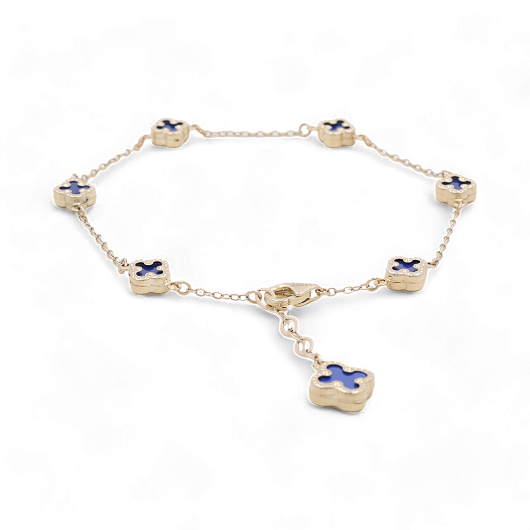 14K Yellow Gold Blue Small Clover Bracelet / Size: 7.5” / Weight: 3.4 GR / BOWB0CLV-1