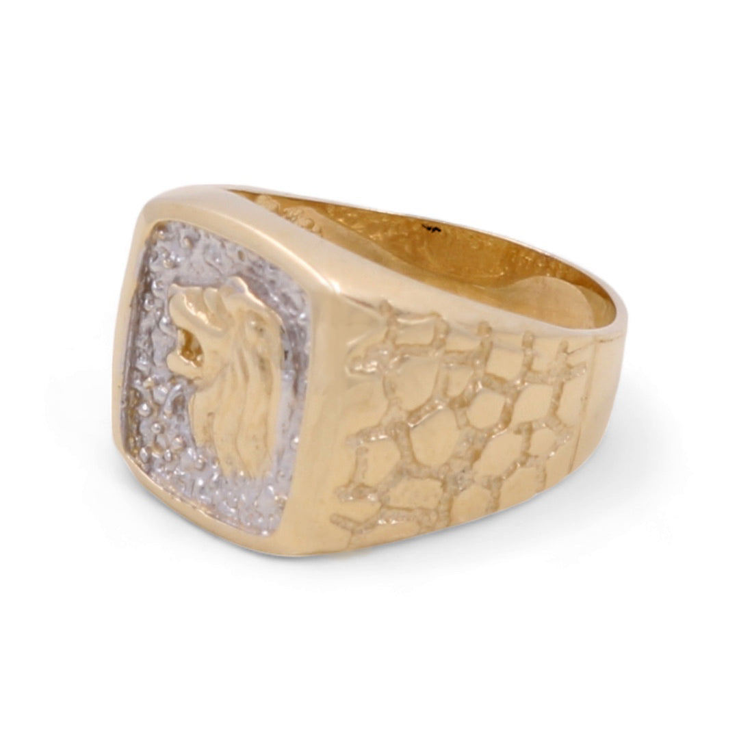 CCMR4LN-2 14k C Size 9.5sz Weight 7.4gr Two tone Lion Mens Ring