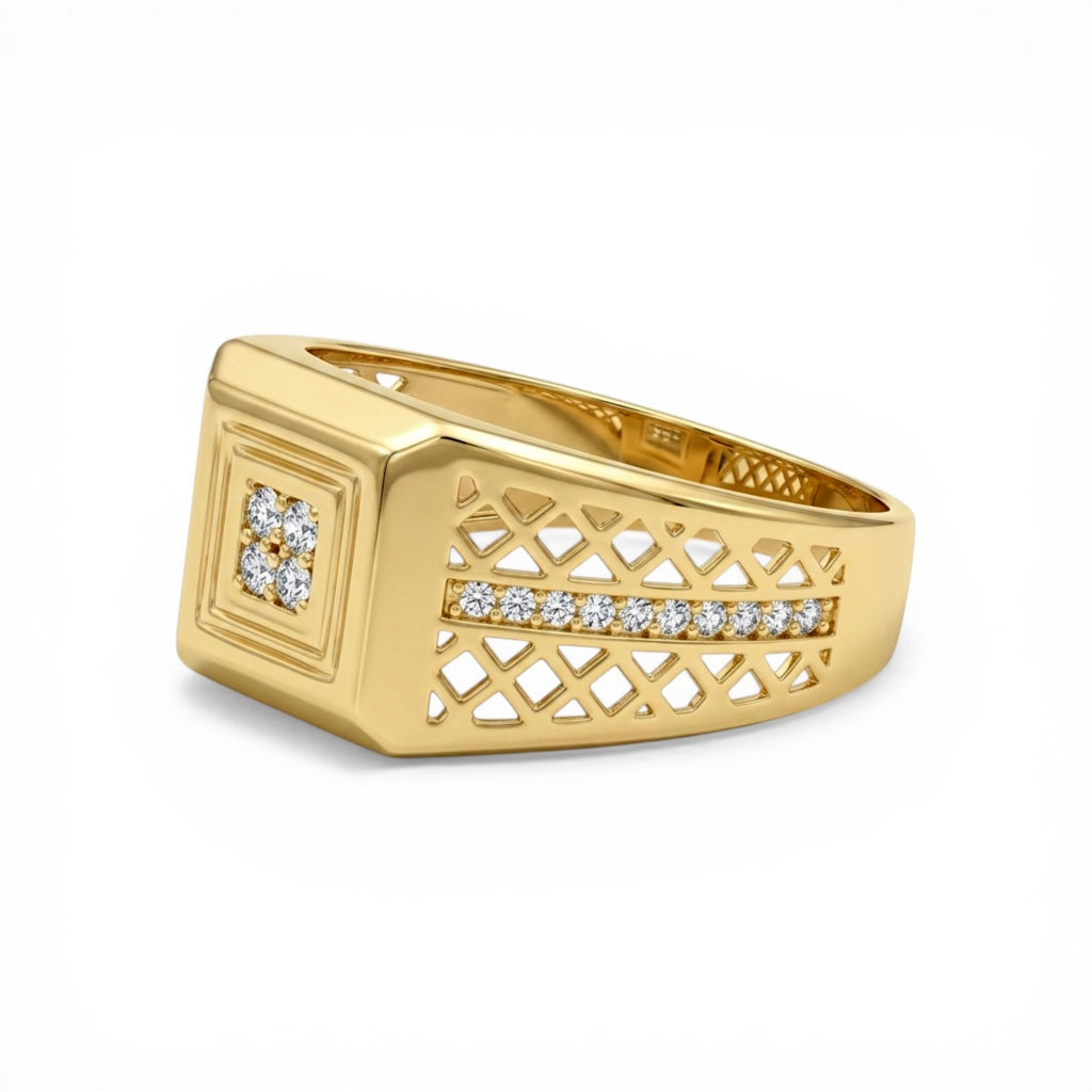 10K Yellow Gold Fashion Men's Ring with CZ/ Size: 9.75 / Weight: 3.4 GR / CLBMR0FS-3