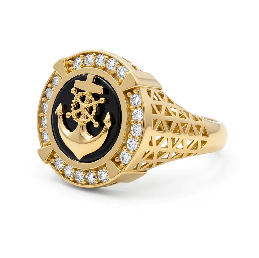 14K Yellow Gold Men's Ring with Onyx Cz Stone / Size:10.5 / Weight: 6.1 GR