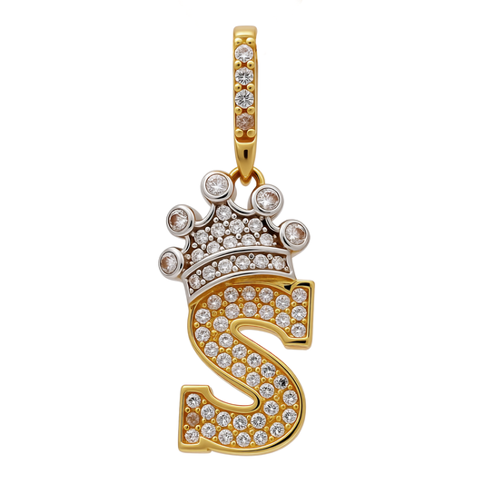 14K Yellow and White Gold Initial S Pendant With Crown / Weight: 1.8 GR / CCFPDTT4S