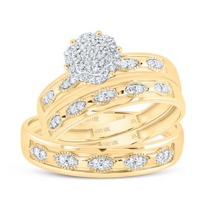 10K Yellow Gold Diamond Trio Wedding Set  / Stone: 1/4 CTW / Size: 7 & 10 / 188357