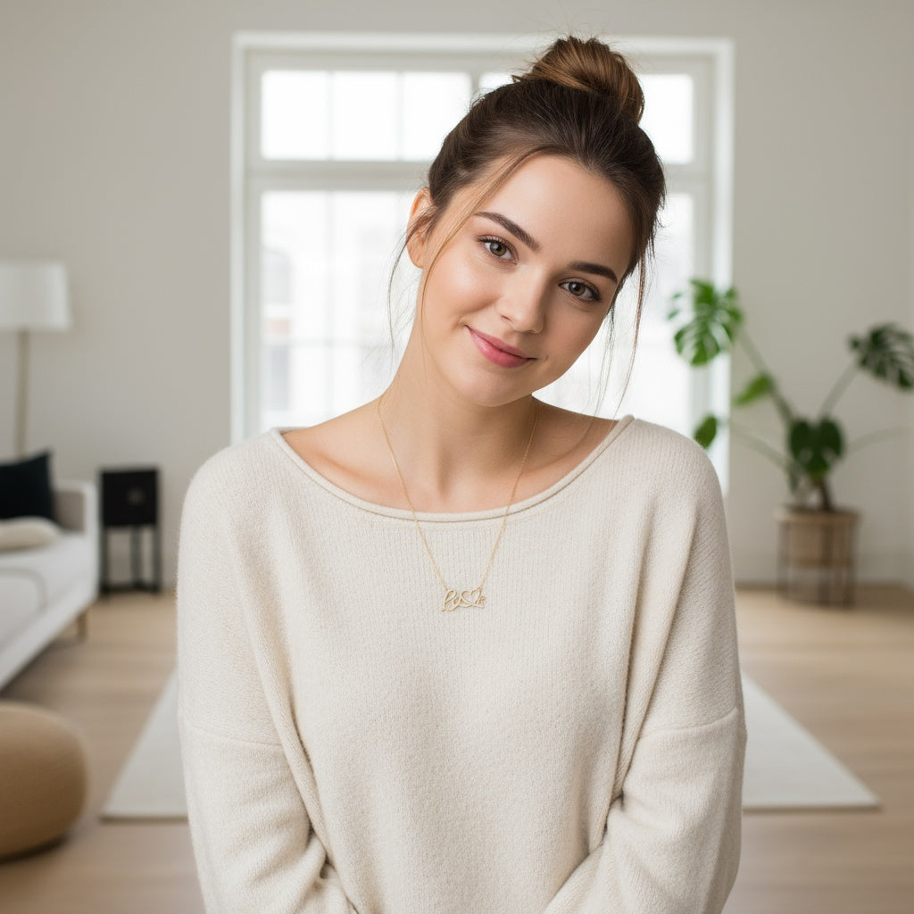 14K Yellow Gold Love Women's Necklace with Heart / Stone: Cz / Size: 18” / Weight: 3.8 GR / CONK4HR-2