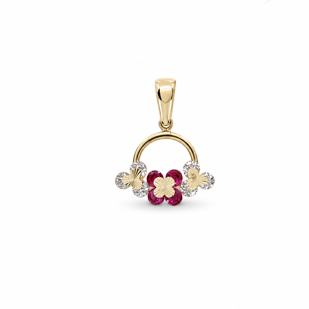 14k Yellow Gold Flower Pendant  with CZ / Weight: 2.7 GR / BOPD4FLCZ-1