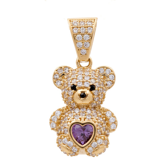 14K Yellow Gold Fashion Bear Pendant with Purple Cz / Weight: 3.1 GR / P18P-5