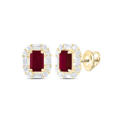14K Yellow Gold Women's Stud Earrings with Ruby and Diamonds / Stone: 5