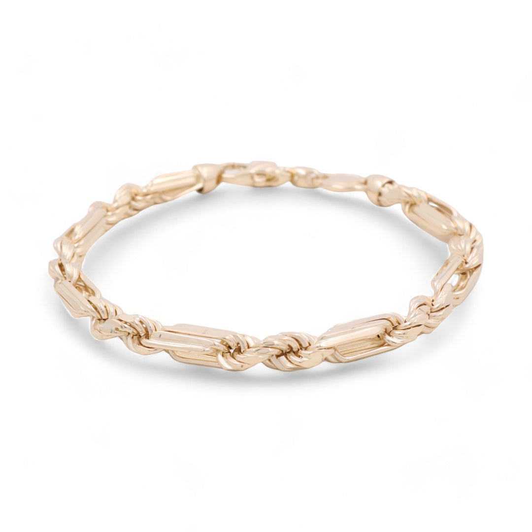 14K Yellow Gold Solid Figaro Rope Bracelet / Size: 5.5mm 8” /  Weight: 17.7 GR / CSMB4FP5.5-8