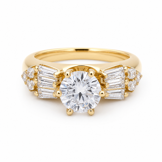 14K Yellow Gold Women's Engagement Ring / Stone: Cz / Size: 8 / Weight: 4.8 GR