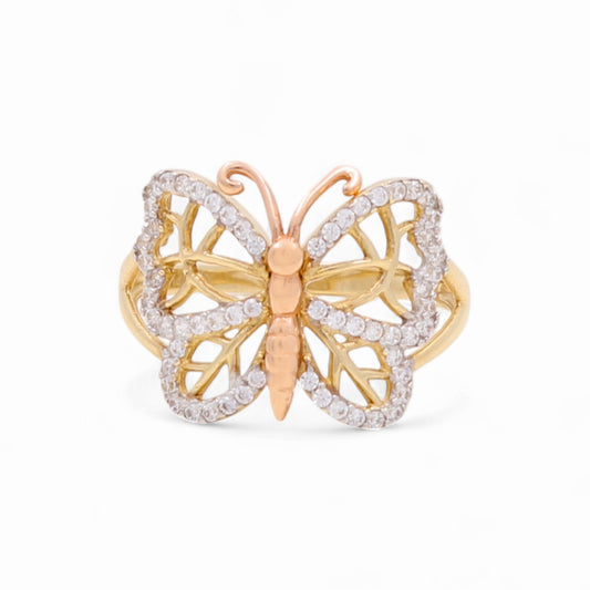 14k Three Tone Butterfly Women's Ring with Cz / Weight 2.3 GR / BOWR3T4BT-1