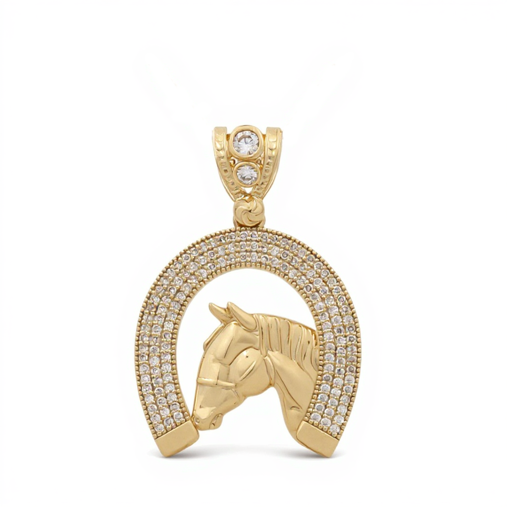 10K Yellow Gold Horse Pendant with Horseshoe and Cz / Weight: 4.6GR / BCAPD0HR