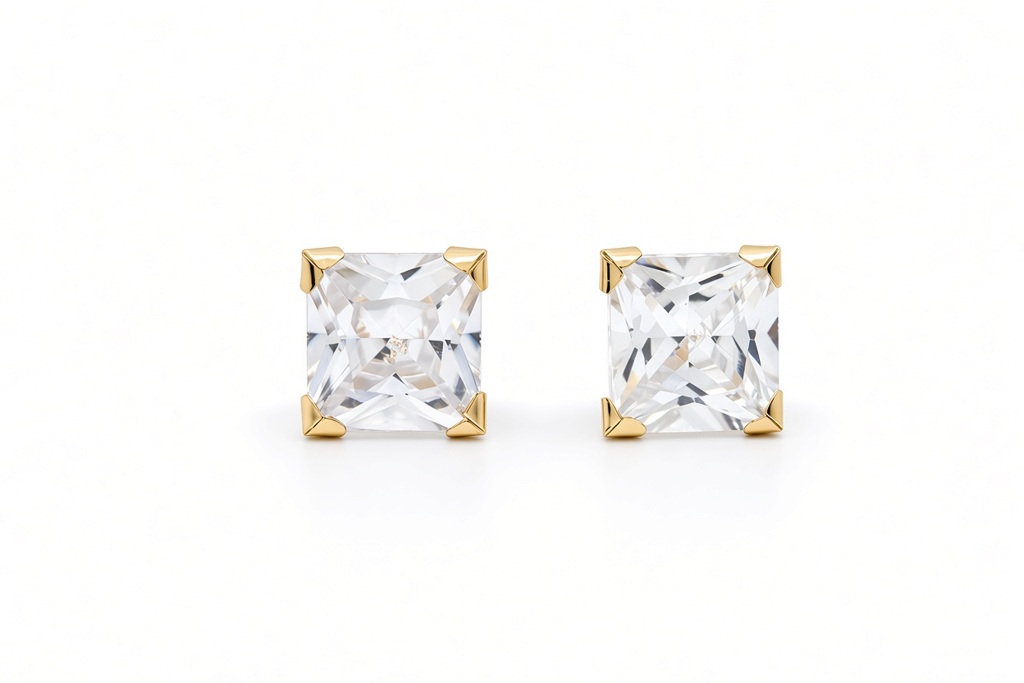14K Yellow Gold Fashion Stud Earrings with Cz / 6-124501PS8