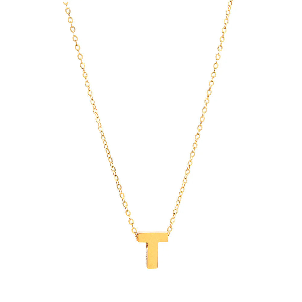 14K Yellow Gold Women's Necklace with Initial T / Size: 18'' / INIT.T