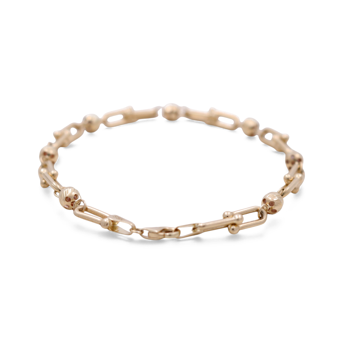 14k Yellow Gold Fashion TT Link Women's Bracelet with Balls / Size: 7.5" / Weight: 5.3 GR / CCFWB4TT