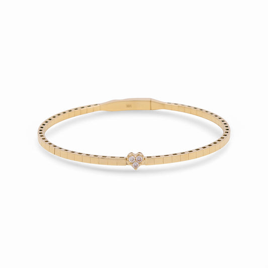 14K Yellow Gold Semisolid Small Heart Women’s Bangle Bracelet with Cz / Weight: 7.2 GR / CPBB4HR