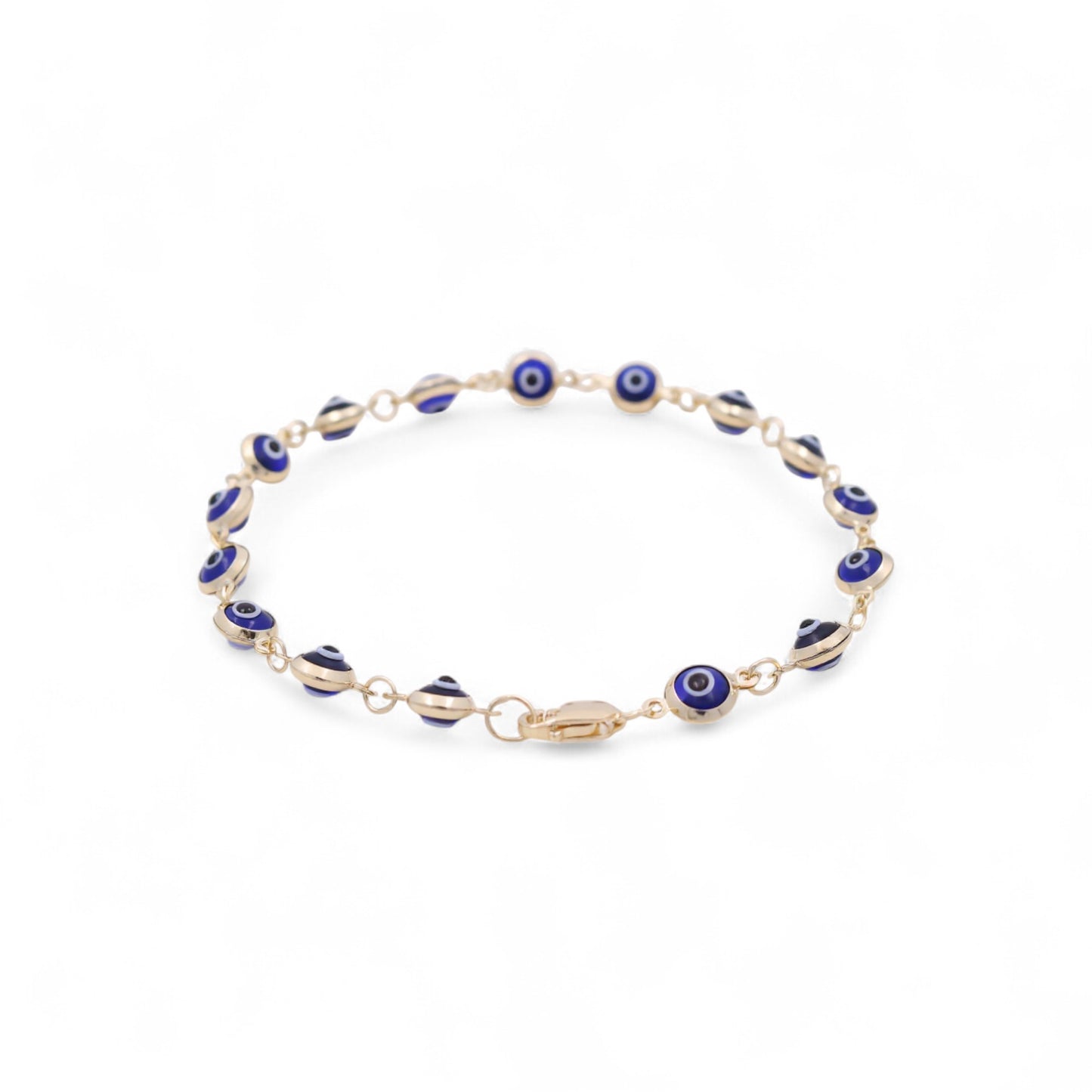 14K Yellow Gold Women's Evil Blue Eyes Bracelet / Size: 7.5" / Weight: 3.9 GR / BOWB4EY-2