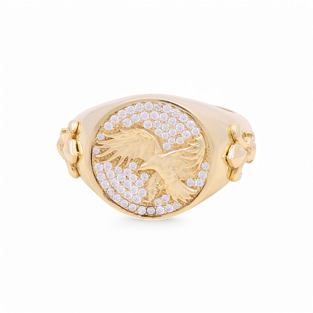 14K Yellow Gold Men’s Eagle Ring with White Cz / Size 11 / Weight: 13.4 GR / CLBMR4EG
