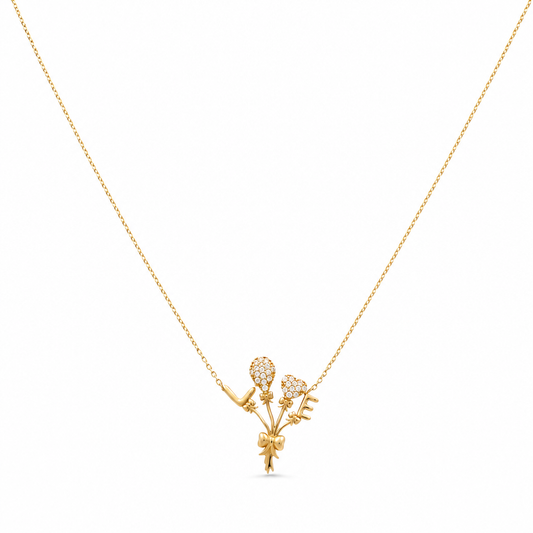 14K Yellow Gold Fashion Women's Necklace With Love and Ribbon Pendant / Stone: Cz / Size: 17" / Weight: 2.7 GR
