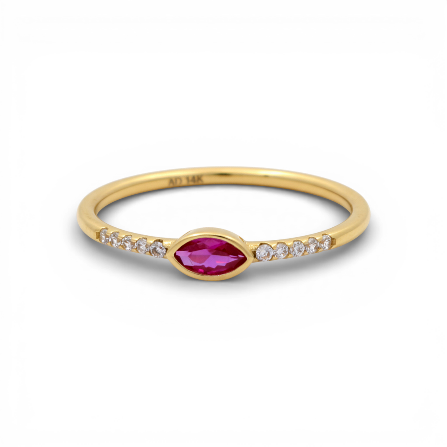 14K Yellow Gold Fashion Women's Ring with Pink Cz / Size: 8 / Weight: 1.3 GR
