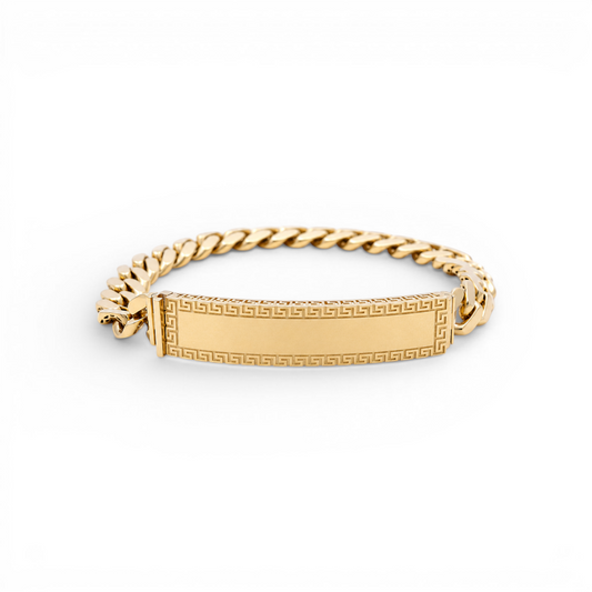 10K Yellow Gold Monaco ID Bracelet with Greek / Size: 9mm 8" / Weight: 12.6 GR