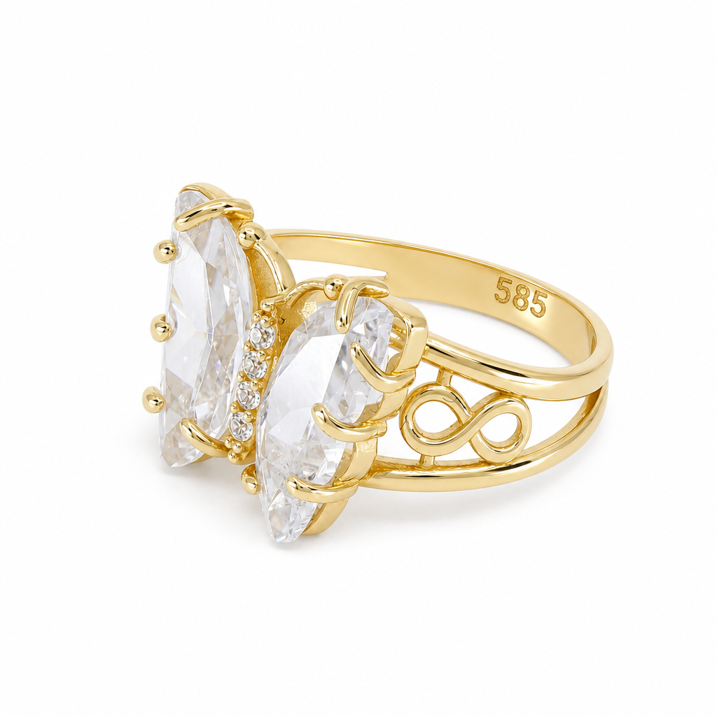 14K Yellow Gold Butterfly Women's Ring with White Cz / Size: 7 / Weight: 4 GR / BCFWR4BT