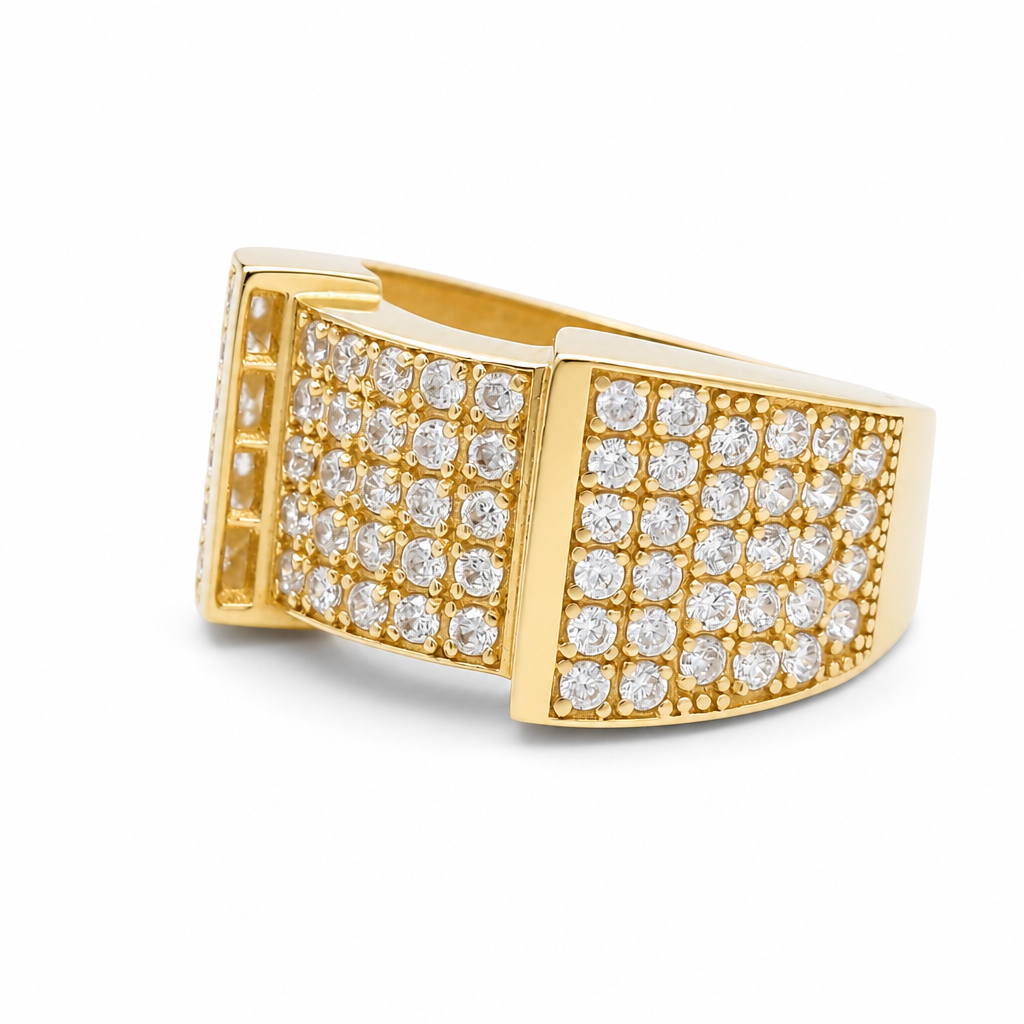 14k Yellow Gold Fashion Men's Ring with Cz / Size 10.5 / Weight 9.6 GR