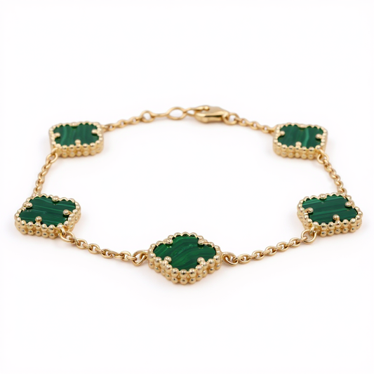 14K Yellow Gold Women's Bracelet with 5 Green Clover / Size 7" / Weight 7 GR / BOWB4CLV-6