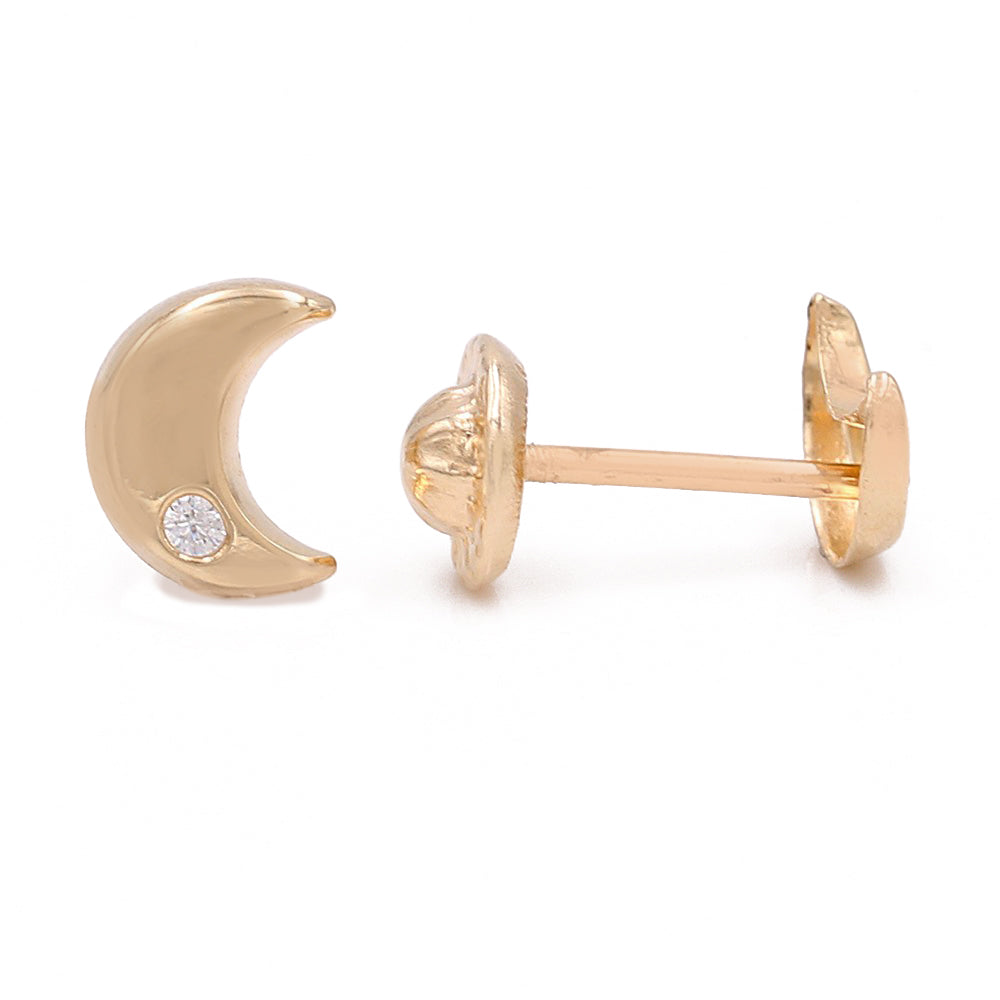 14k Yellow Gold Moon Stud Earrings with CZ / 6-308701PS