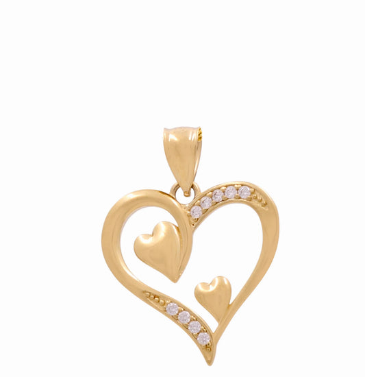 14K Yellow Gold Hearts Pendant with Cz / Weight: 2.4 GR / DAPD4HR