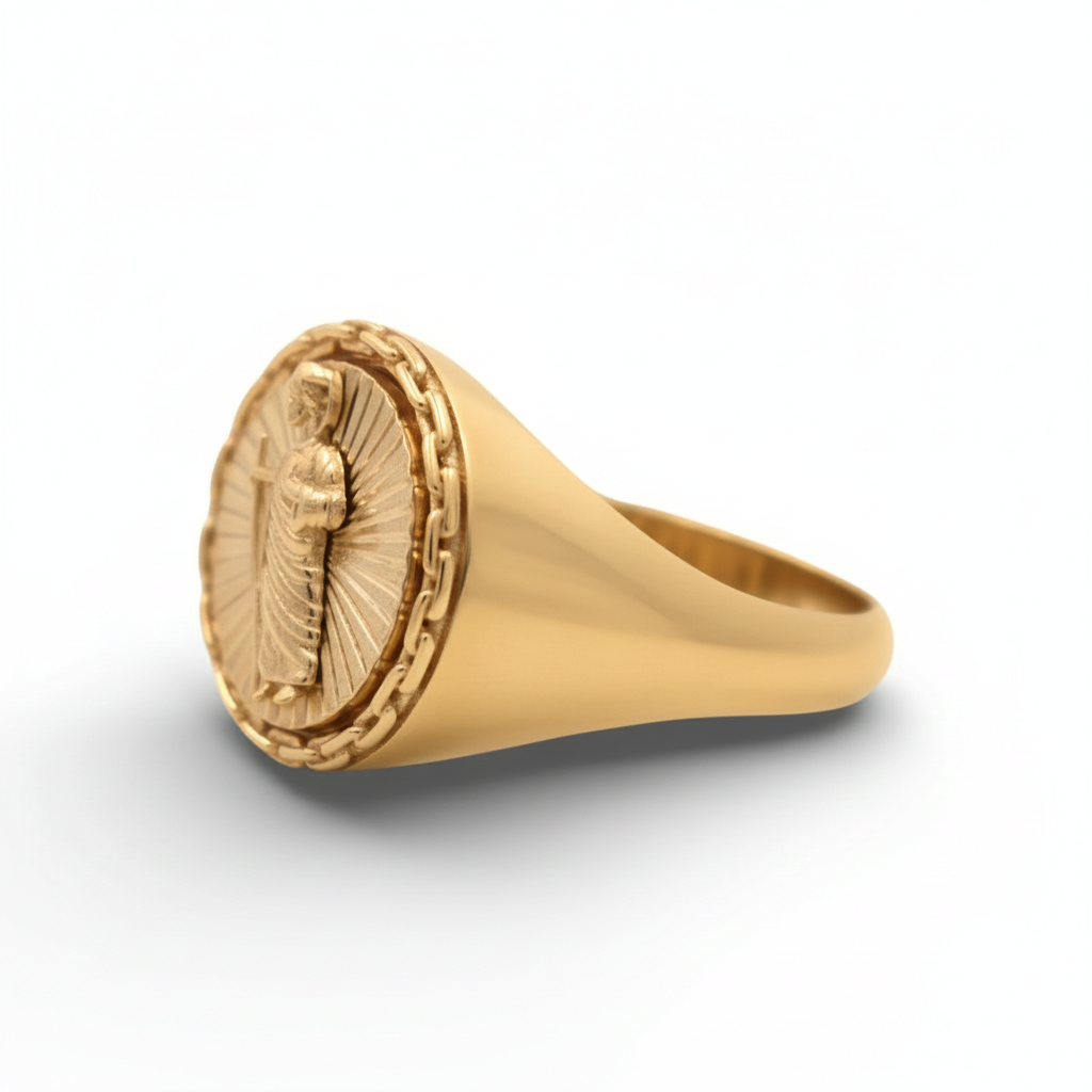 10K Yellow Gold San Judas Men's Ring / Size: 10.5 / Weight: 5.2 GR