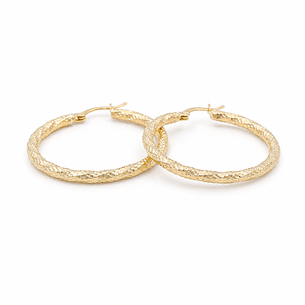 10K Yellow Gold Twist Hoops Earrings / Size: 3mm X 31mm / Weight: 3 GR / DPEH0TR3x31