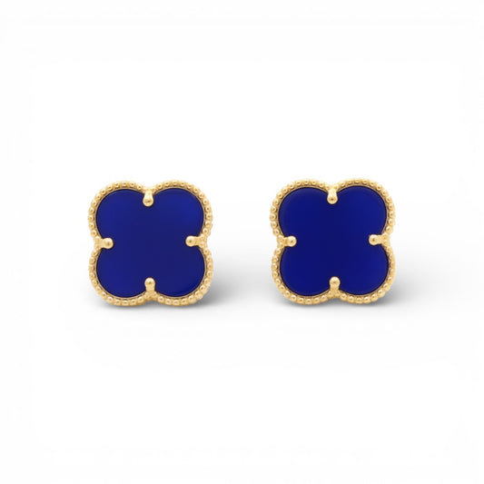 10K Yellow Gold Royal Blue Clover Stud Earrings / Size: 11.5MM / Weight: 2.2 GR