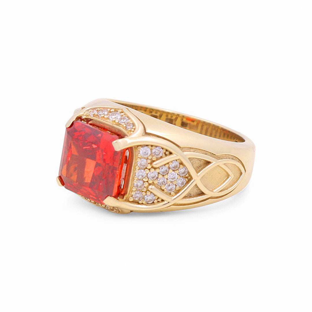 14K Yellow Gold Men’s Fashion Ring with Orange Cz / Size 11 / Weight: 12.7 GR / CLBMR4FS-1