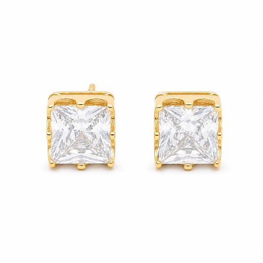 14K Yellow Gold Fashion Square Stud Earrings with Cz / Weight: 3.6 GR / DCFES4FS-1