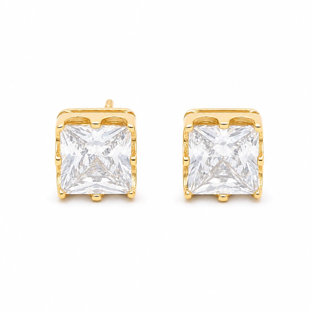 14K Yellow Gold Fashion Square Stud Earrings with Cz / Weight: 3.7 GR / DCFES4FS-1