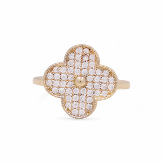 14K Yellow Gold Women’s Flower Ring / CZ / Weight: 2.1 GR / Size: 5.5 / COWR4FL-10