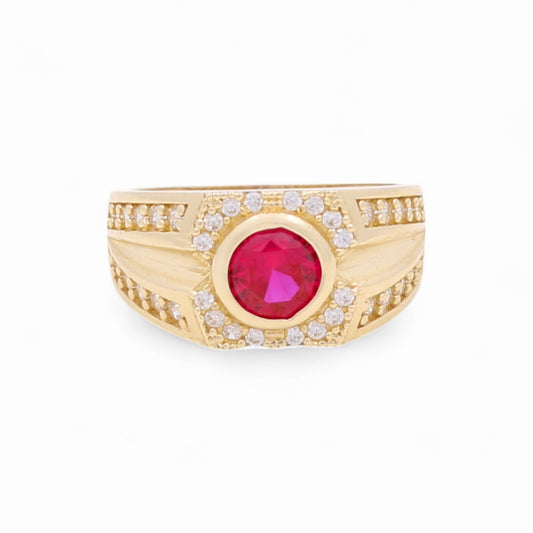 14k Round Kids Ring with Red Cz / Size 4.5 / Weight 3.2 GR / COKR4FS