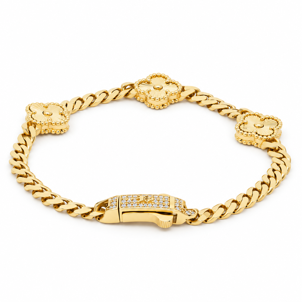 14K Yellow Gold Monaco Women's Bracelet with Three Clovers / Size: 7.5'' 7MM / Weight: 14.2gr / DOWB4MONCLV