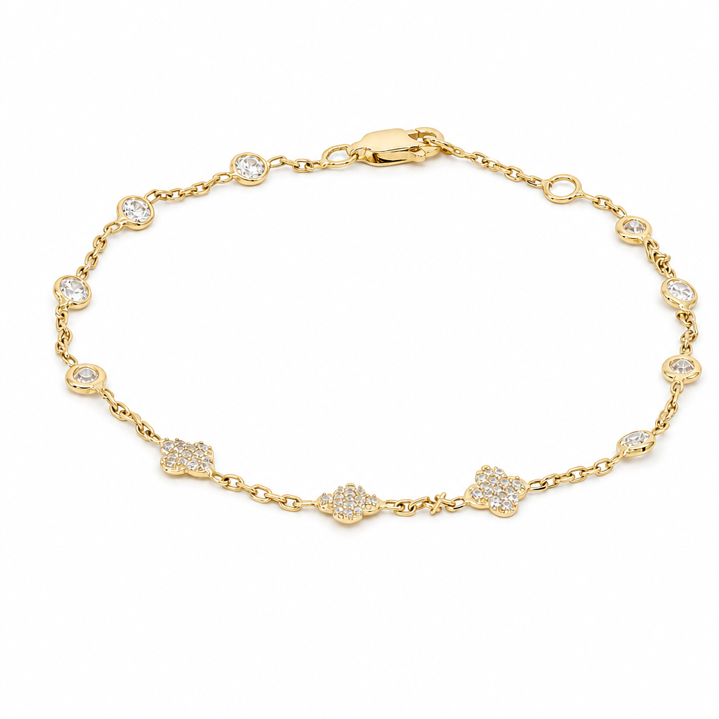 14K Yellow Gold Fashion Clover Bracelet with Cz / Size: 7.5" / Weight: 2.5 GR / LLBWB4CLV