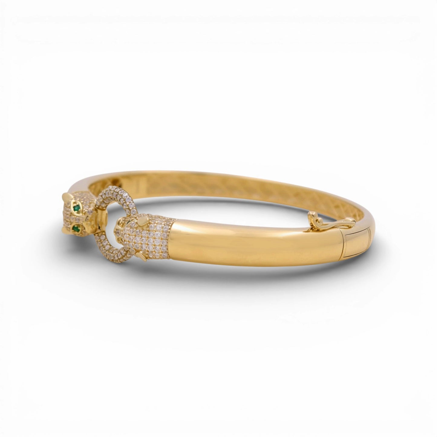 14K Yellow Gold SemiSolid Panther Bangle Bracelet with Cz / Weight: 12.3 GR / P11B-1375