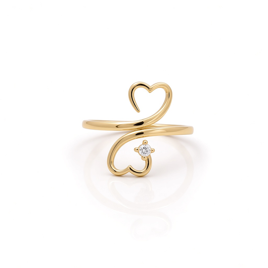 Anillo de corazón para mujer de oro amarillo 10K con zirconia blanca / Talla: 8 / Peso: 1.7 GR / DQWR0HR-11