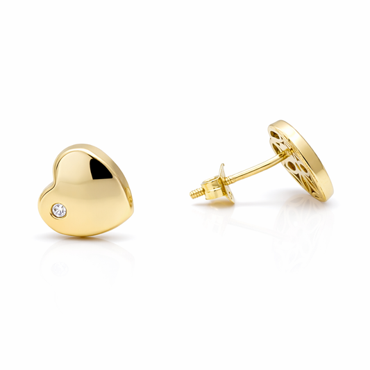 14k Yellow Gold Heart Stud Earrings With Cz /6-306801PSF