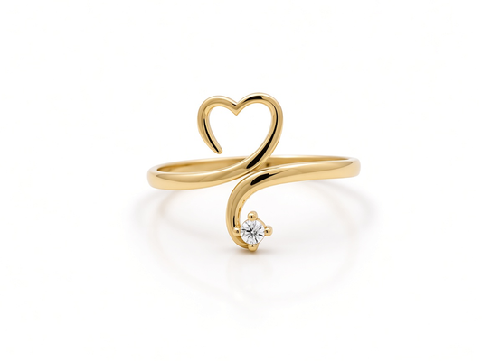 Anillo de corazón para mujer de oro amarillo 10K con zirconia blanca / Talla: 8.5 / Peso: 1.5 GR / DQWR0HR-10