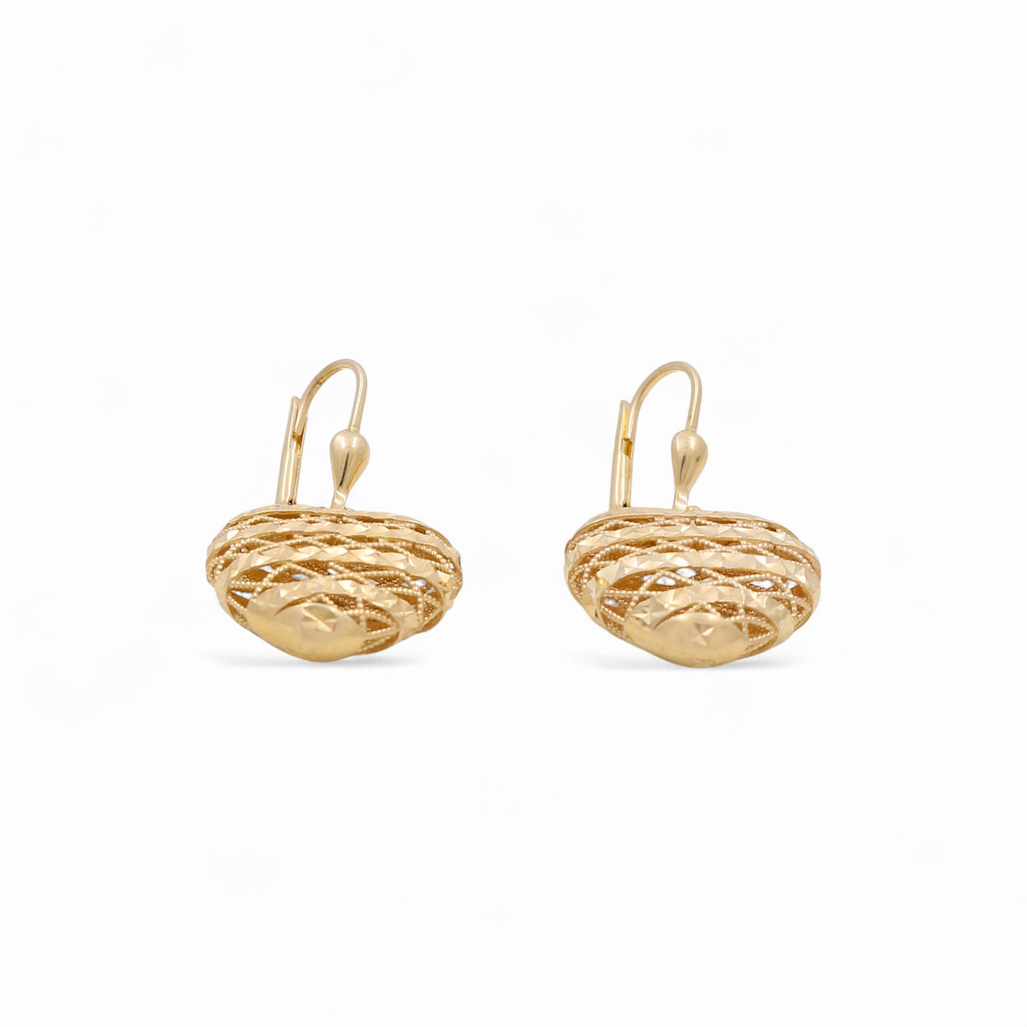 14K Yellow Gold Heart Women's Drops Earrings with Diamond Cut / Weight: 4.3 GR / KEEED4HR