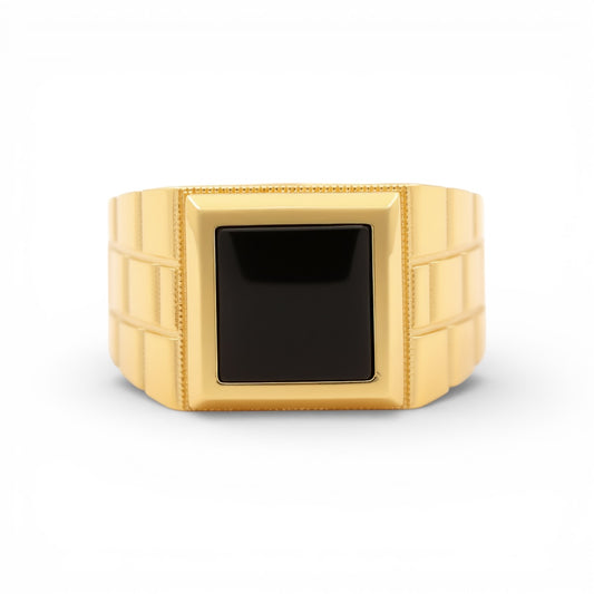 14K Yellow Gold Fashion Men's Ring with Onyx / Size: 10.5 / Weight: 5.4 GR / P04FM-545