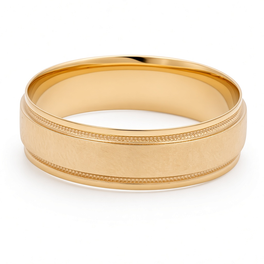 14K Yellow Gold Men's Wedding Band with Design / Size: 10 / Weight: 4.9 GR / KEEMWB4DS